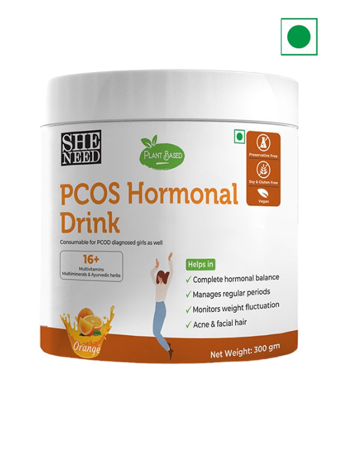 

SHENEED Orange Flavoured Plant Based PCOS Hormonal Drink 300g, White