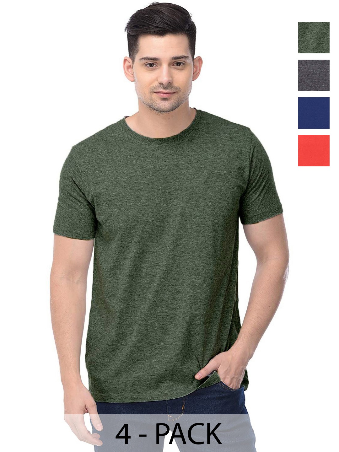 

COLOR CAPITAL Unisex Pack Of 4 Cotton T-Shirts, Green