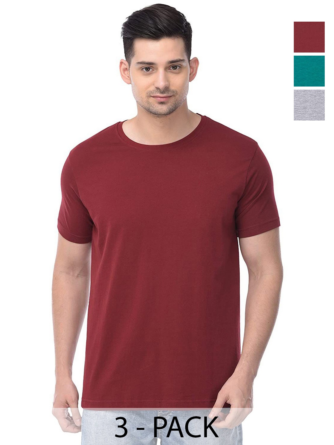 

COLOR CAPITAL Unisex Pack Of 3 Cotton T-Shirts, Maroon