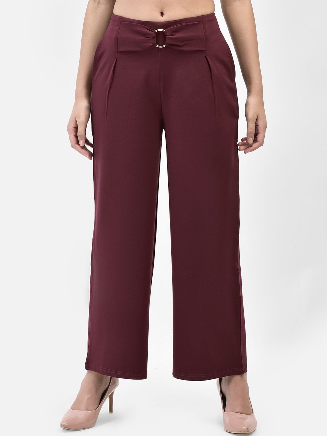 

FUTURO Women Solid Relaxed Loose Fit Pleated Trousers, Maroon