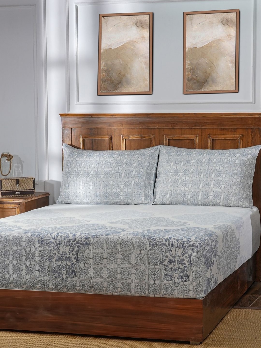 

MASPAR Acanthus Serenity Blue Printed 400TC Pure Cotton Double King Bedsheet Set