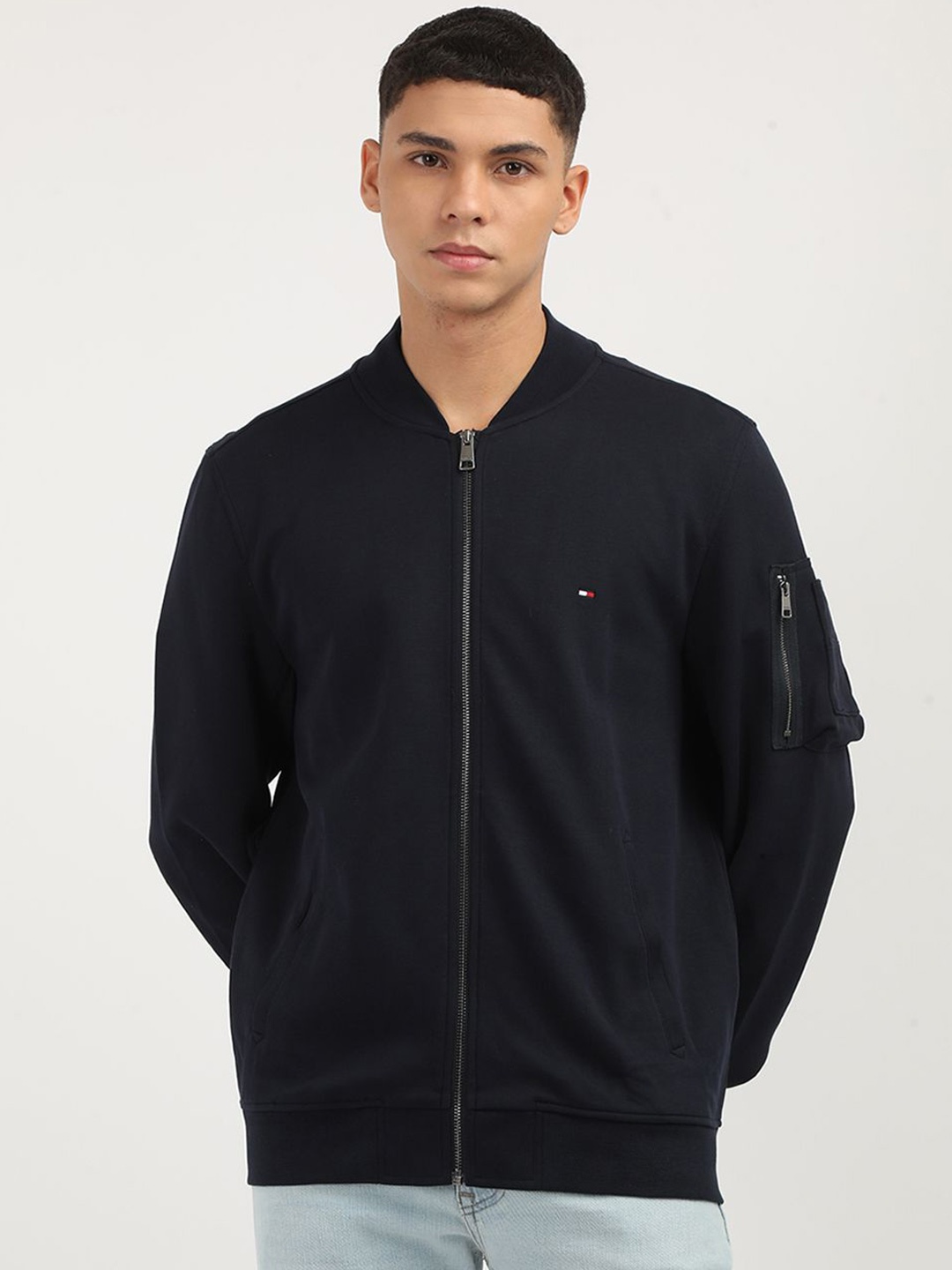 

Tommy Hilfiger Men Solid Mock Collar Zip Sweatshirt, Navy blue