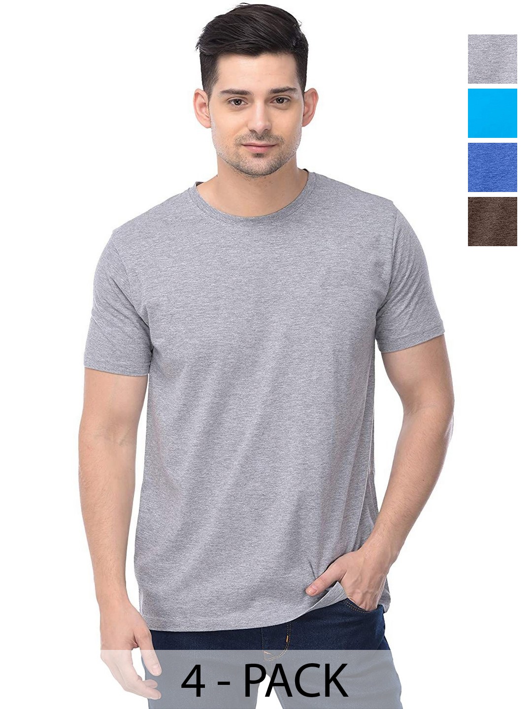 

COLOR CAPITAL Unisex Pack Of 4 Solid Round Neck Cotton T-shirts, Grey