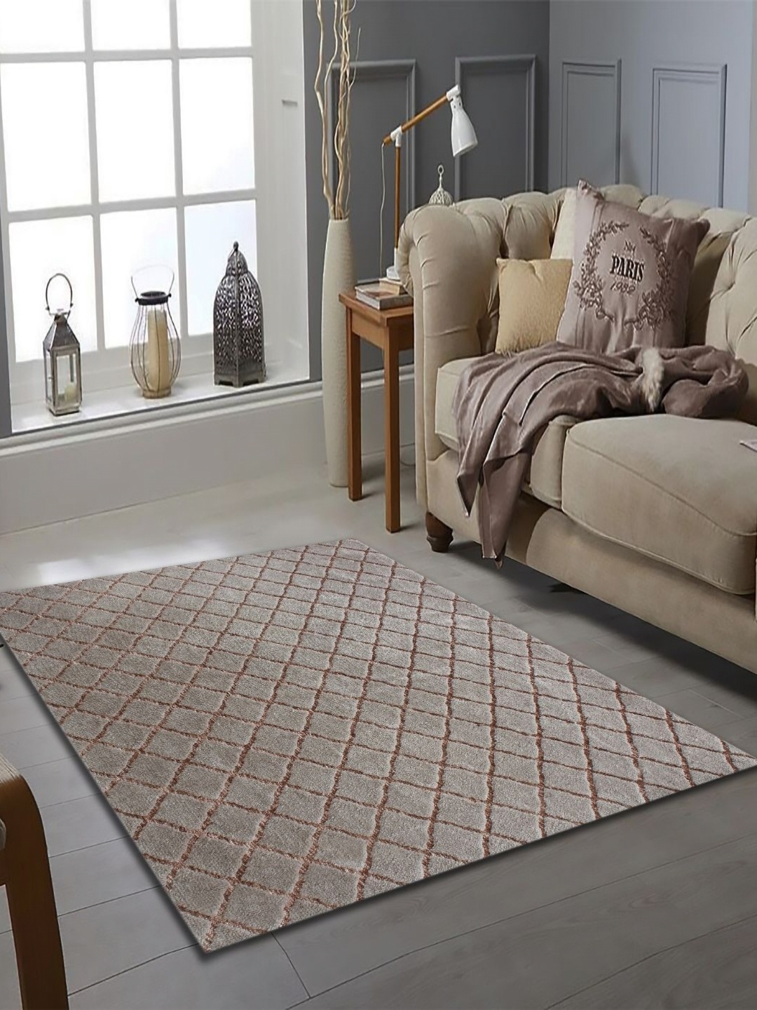 

MULTITEX Beige & Brown Geometric Anti-Skid Carpet