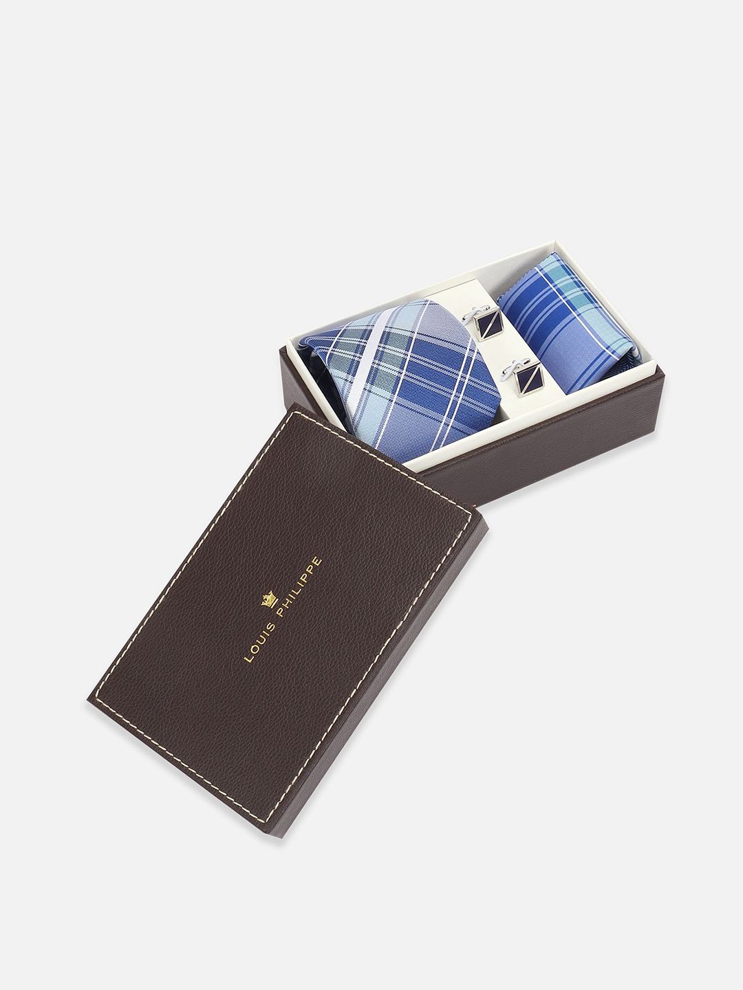 

Louis Philippe Men Accessory Gift Set of Tie Pocket Square And Cufflink, Blue