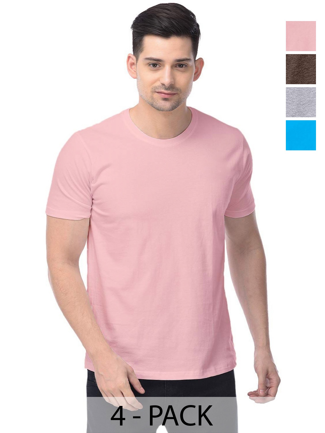 

COLOR CAPITAL Unisex Pack Of 4 Cotton T-Shirts, Pink