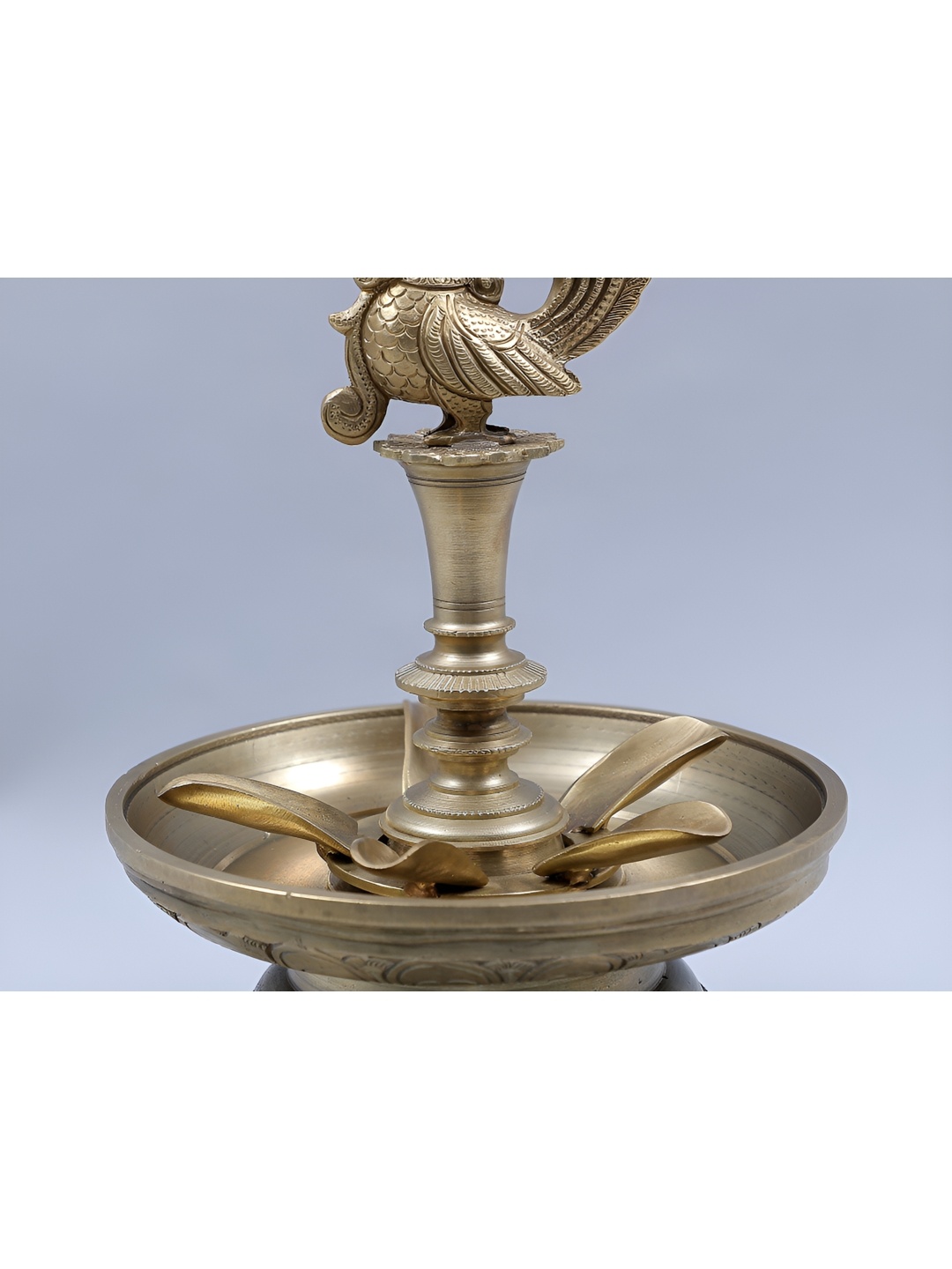 

Exotic India Bronze Hoysala Art Peacock Design Oil Lamp, Gold