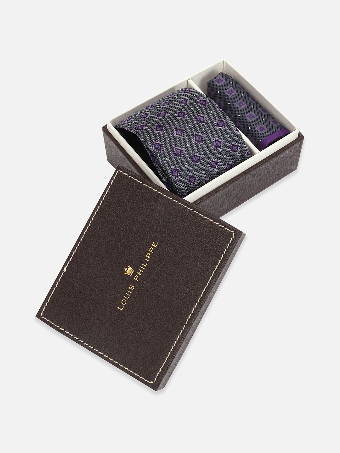 

Louis Philippe Men Accessory Gift Set of Tie and Pocket Square, Grey