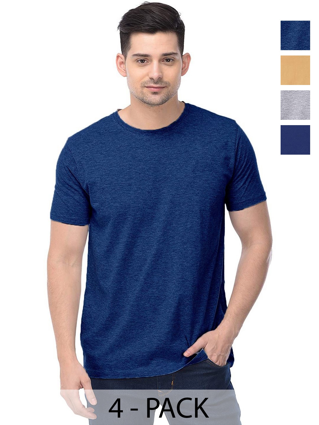 

COLOR CAPITAL Unisex Pack Of 4 Solid Round Neck Cotton T-shirts, Na