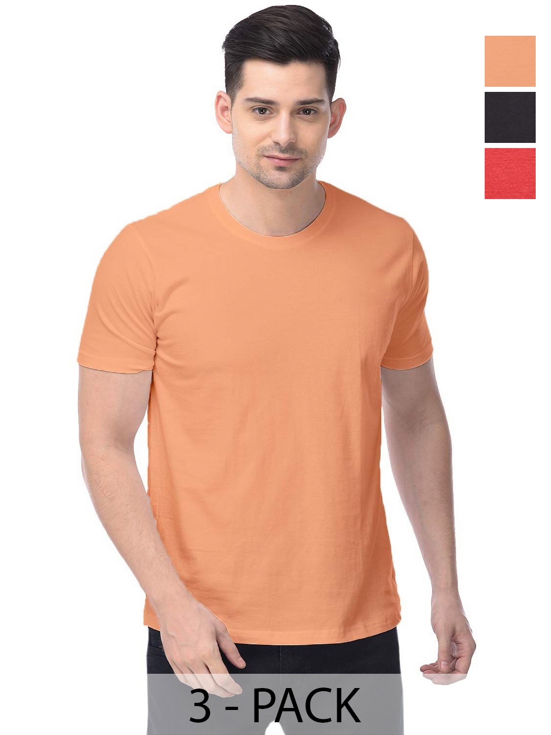 

COLOR CAPITAL Unisex Pack Of 3 Cotton T-Shirts, Orange
