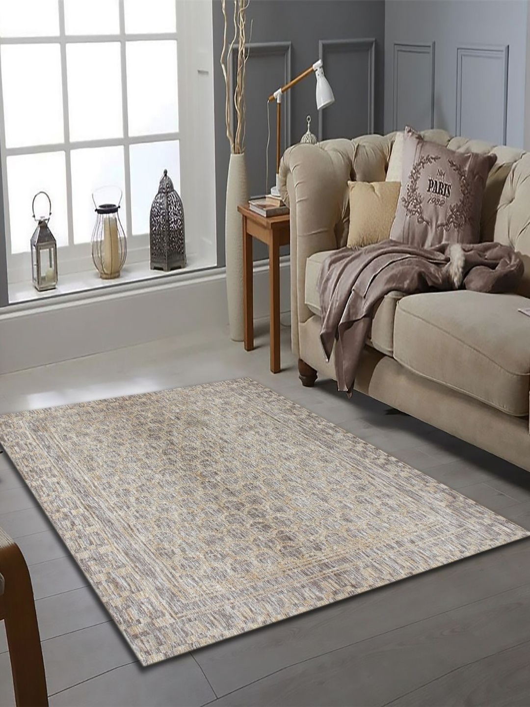 

MULTITEX Camel Brown & Grey Ethnic Motifs Anti-Skid Carpet