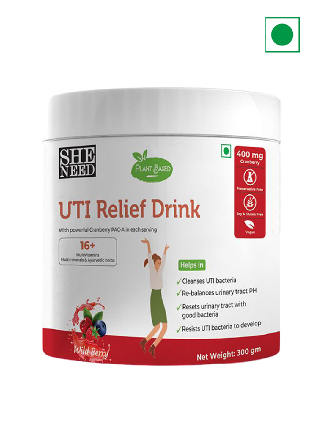

SHENEED Wild Berry Flavoured Plant Based UTI Relief Drink - 300g, White