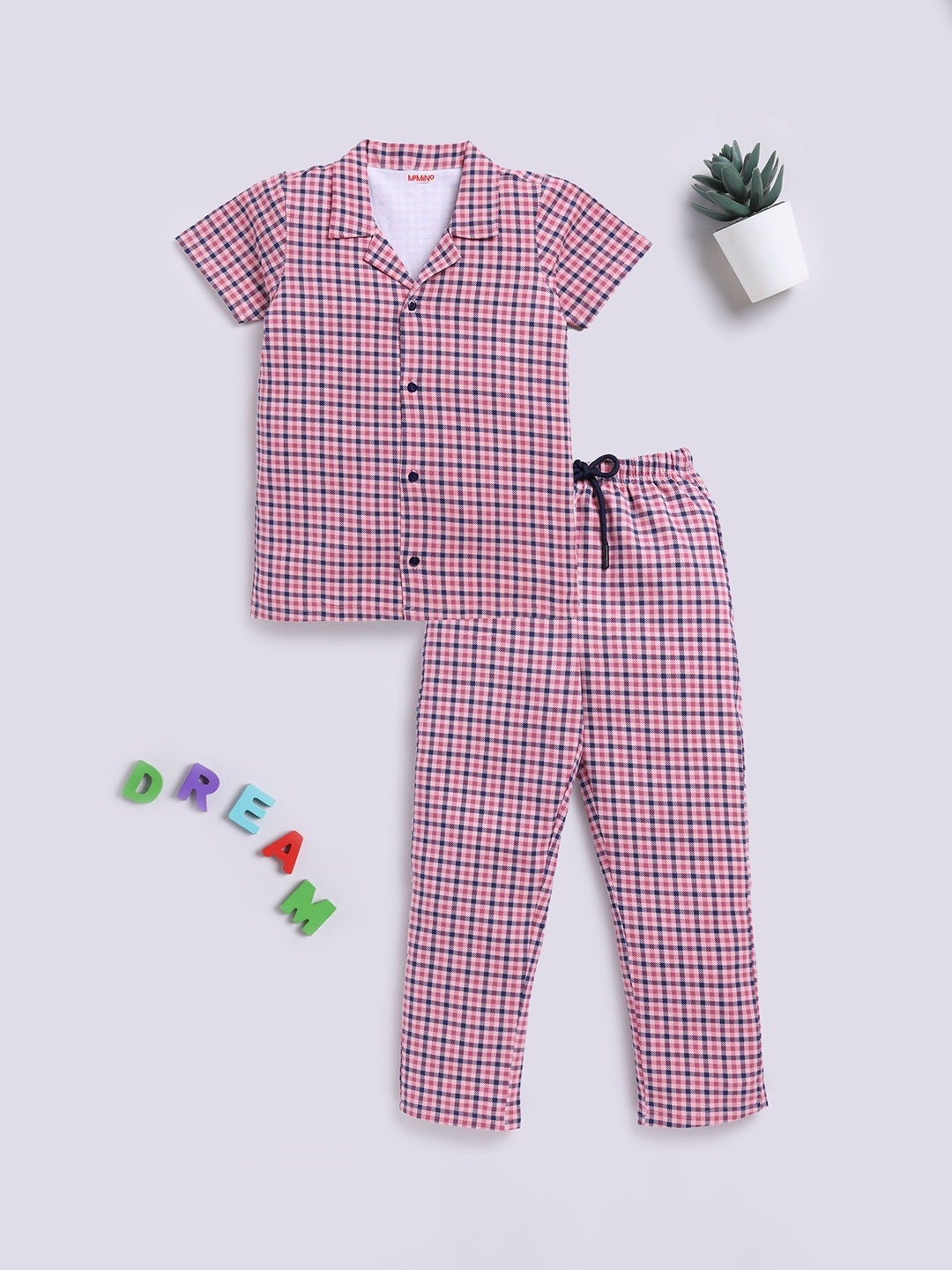 

MIMINO Unisex Kids Checked Night suit, Pink