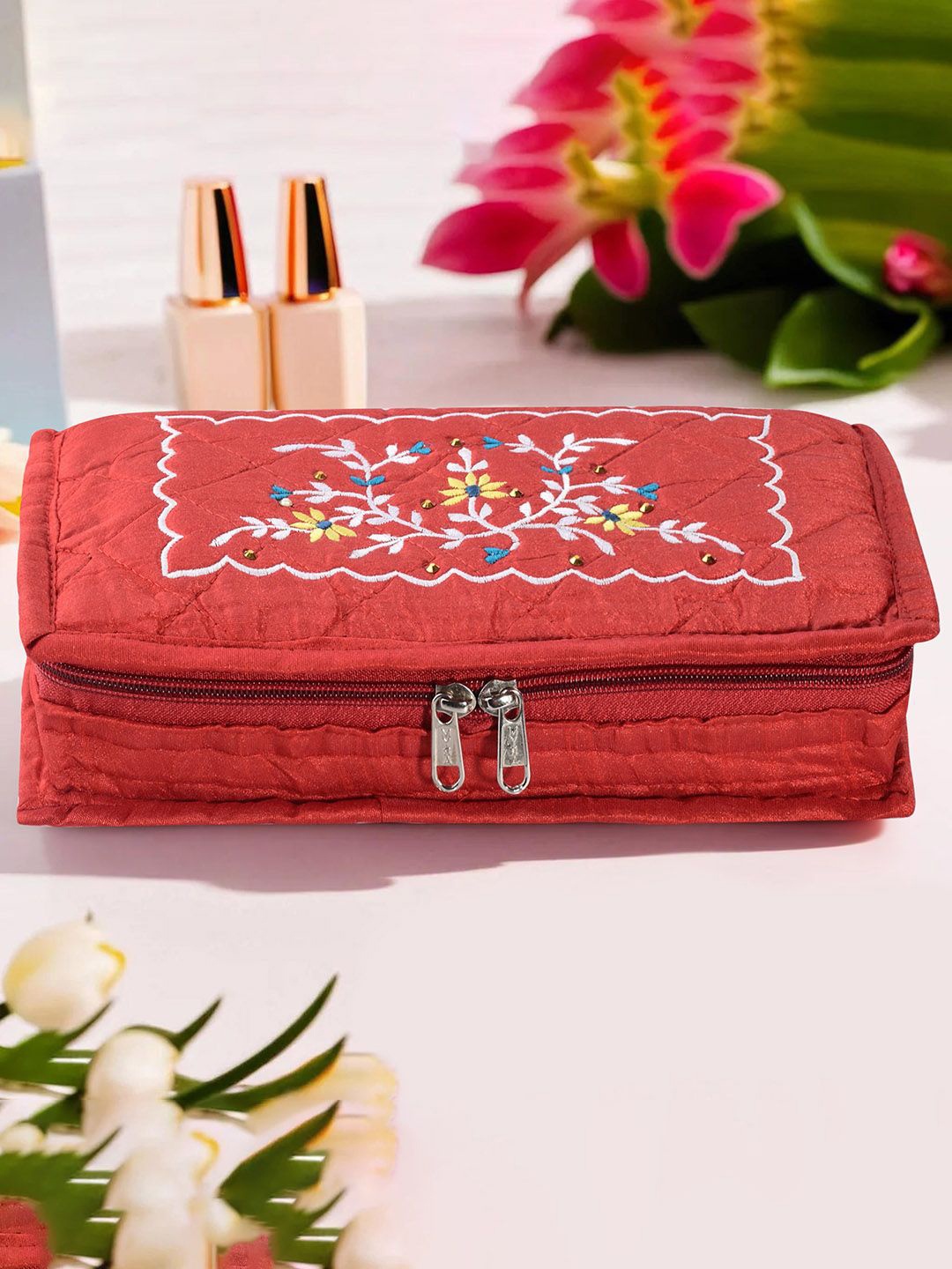 

Kuber Industries Red 2 Pieces Self Design Jewellery Organisers