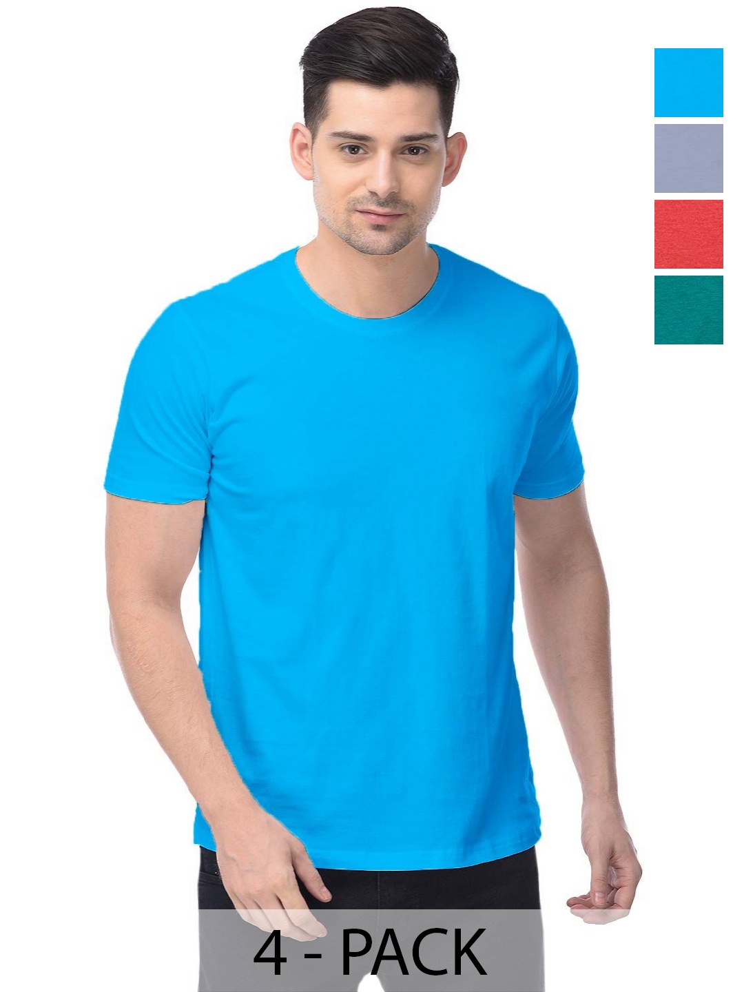 

COLOR CAPITAL Unisex Pack Of 4 Solid Round Neck Cotton T-shirts, Na