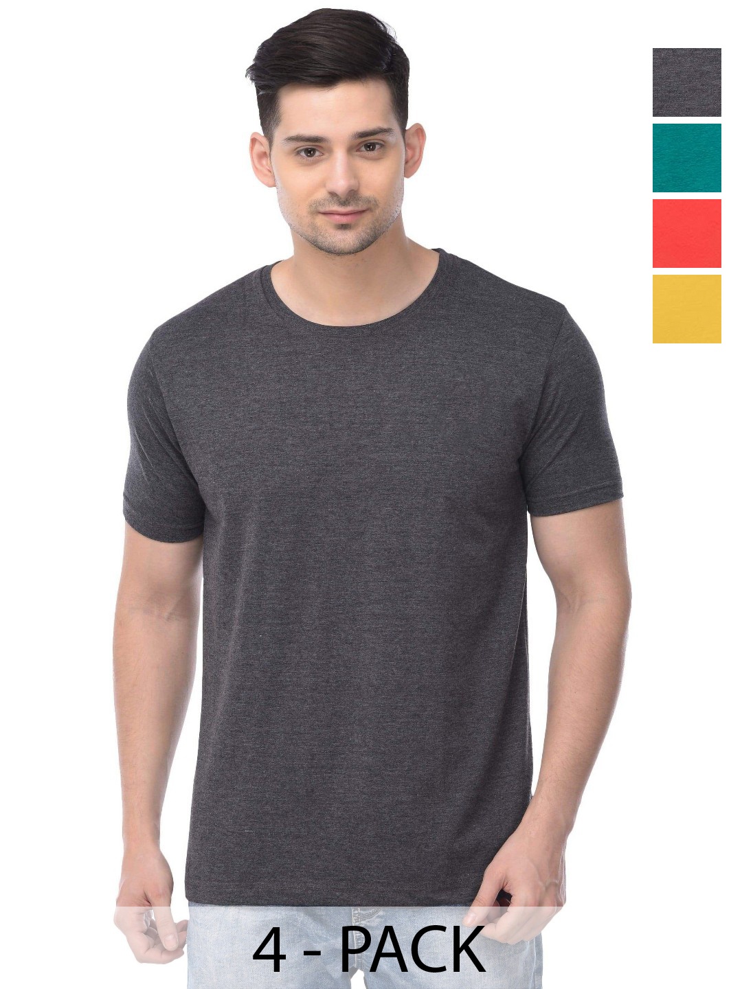 

COLOR CAPITAL Unisex Pack Of 4 Solid Round Neck Cotton T-shirts, Grey