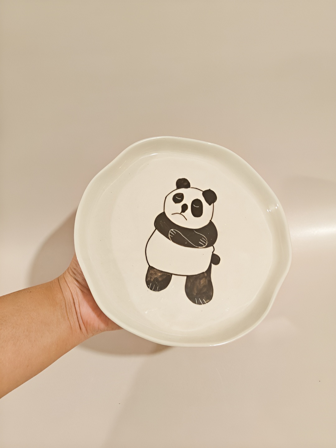 

One Posh Home Off White & Black Lazy Panda Printed Stoneware Serving Snacks Plate