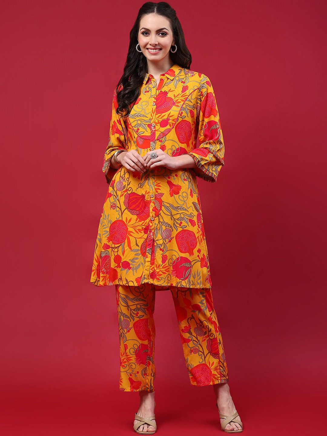 

Shree Floral Printed Three Tunic & Trousers, Mustard