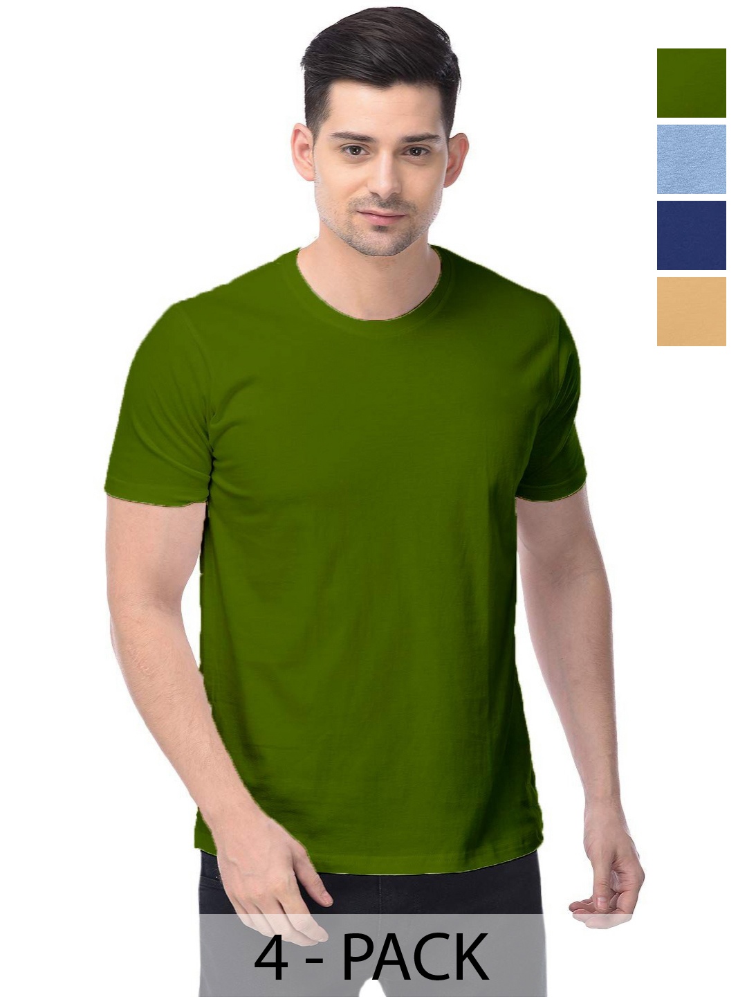 

COLOR CAPITAL Unisex Pack Of 4 Cotton T-Shirts, Green