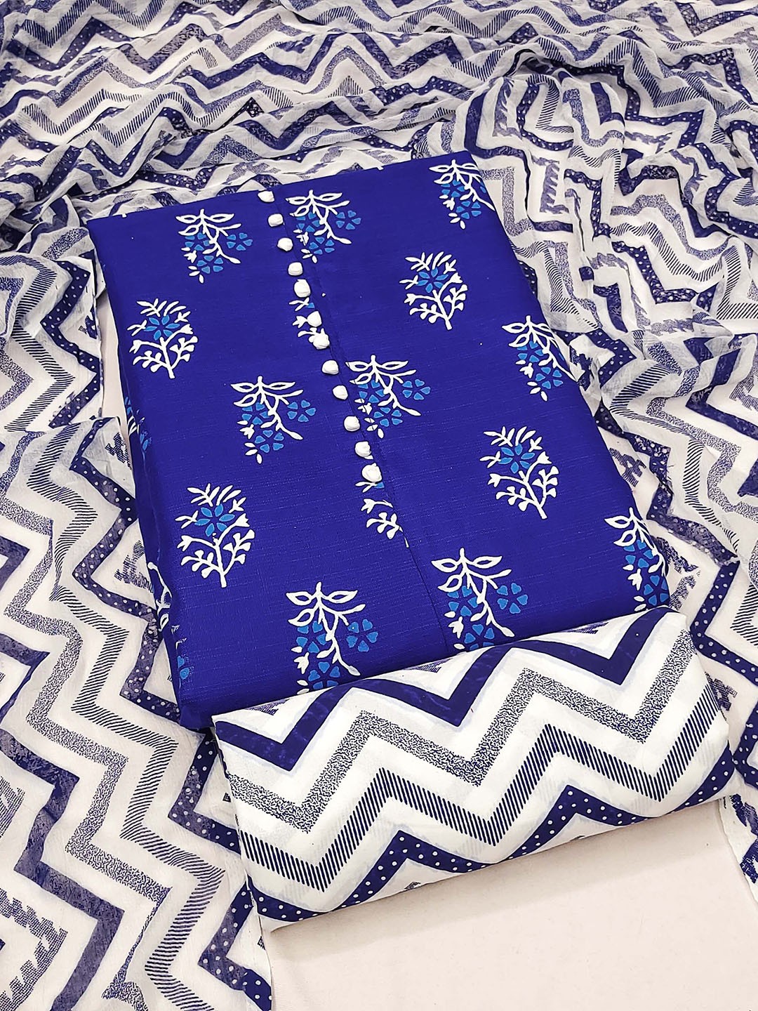 

MANVAA Floral Printed Unstitched Dress Material, Blue