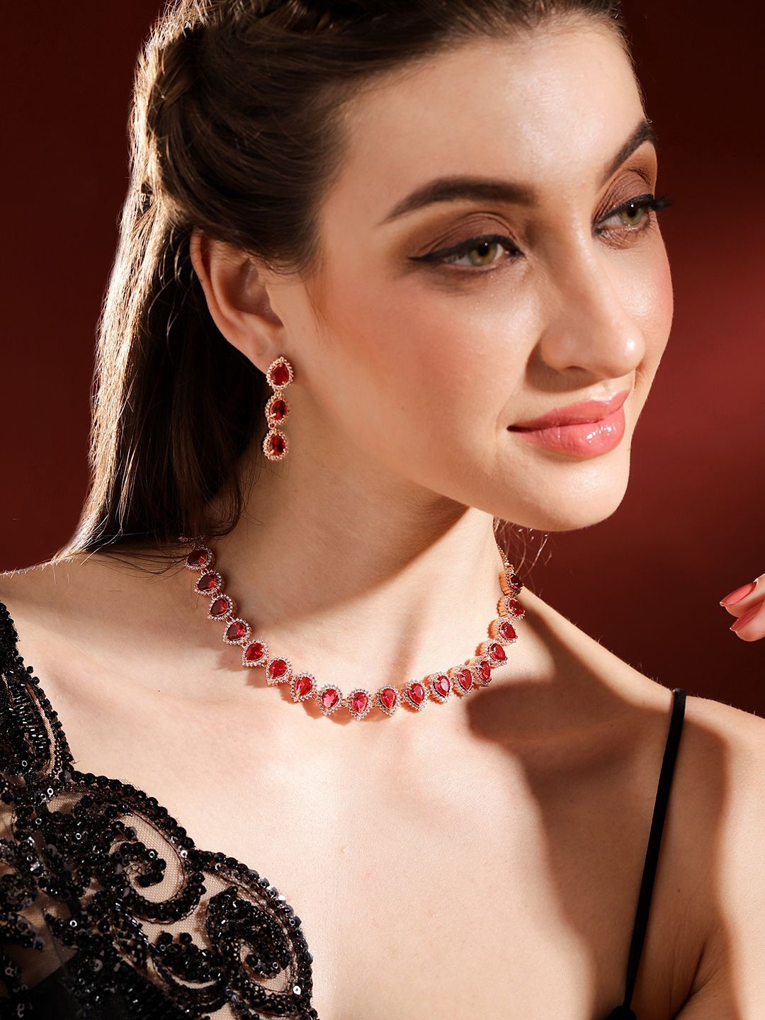 

Priyaasi Rose Gold Plated American Diamond Studded Jewellery Set