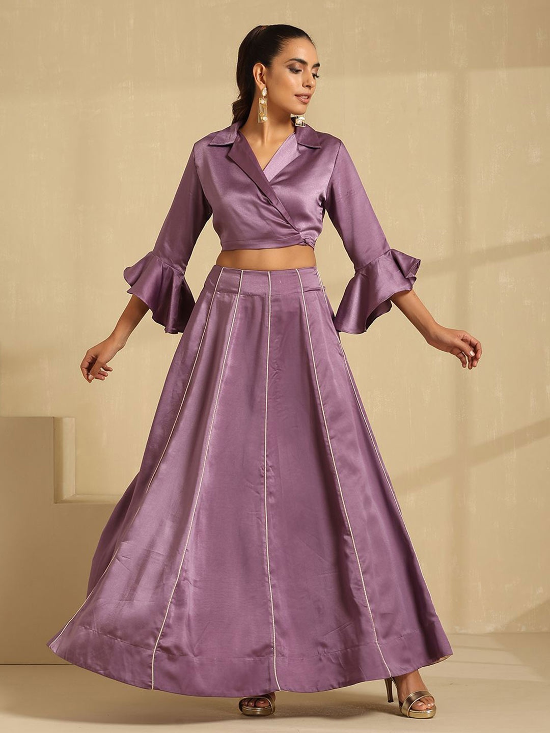 

indy Raaga Satin Ready to Wear Lehenga With Blouse, Purple