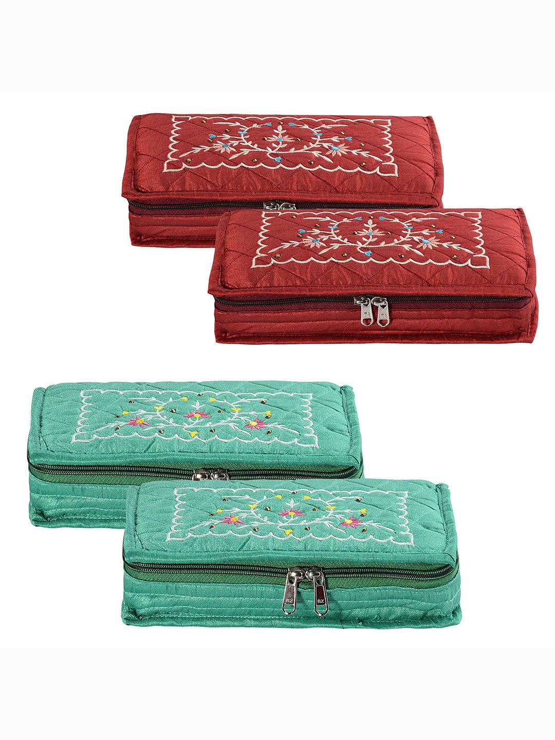 

Kuber Industries Maroon 4 Pieces Embroidered Jewellery Organisers