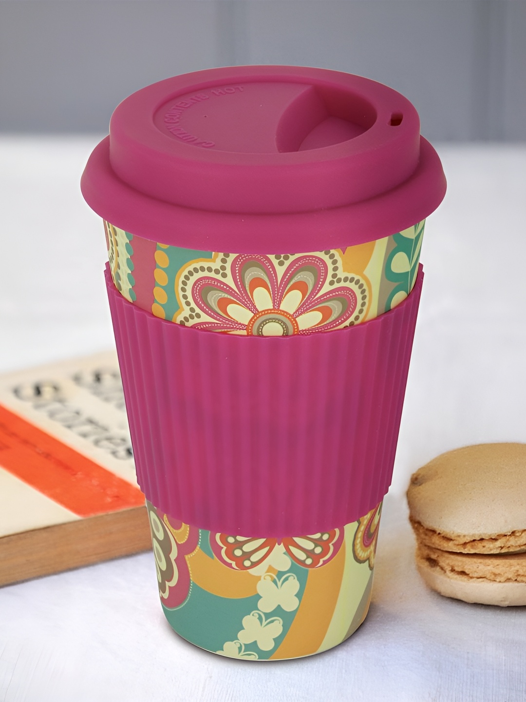 

Freelance Pink & Yellow 2 Pieces Floral Bamboo Travel Cups And Mugs