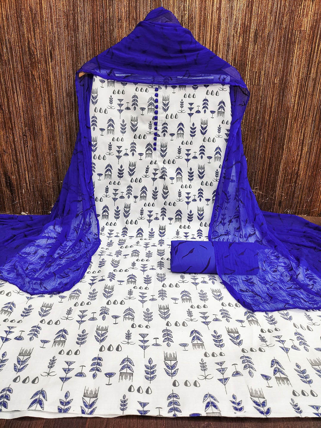 

MANVAA Printed Unstitched Dress Material, Cream