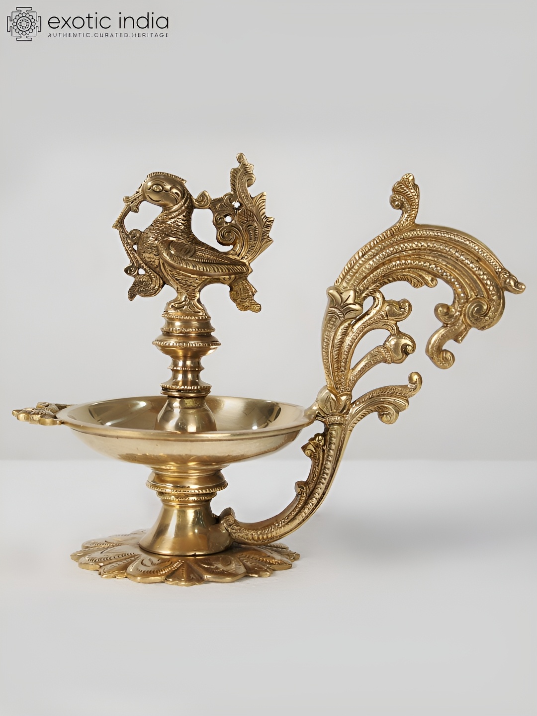 

Exotic India Brass Decorated Peacock Lamp, Gold