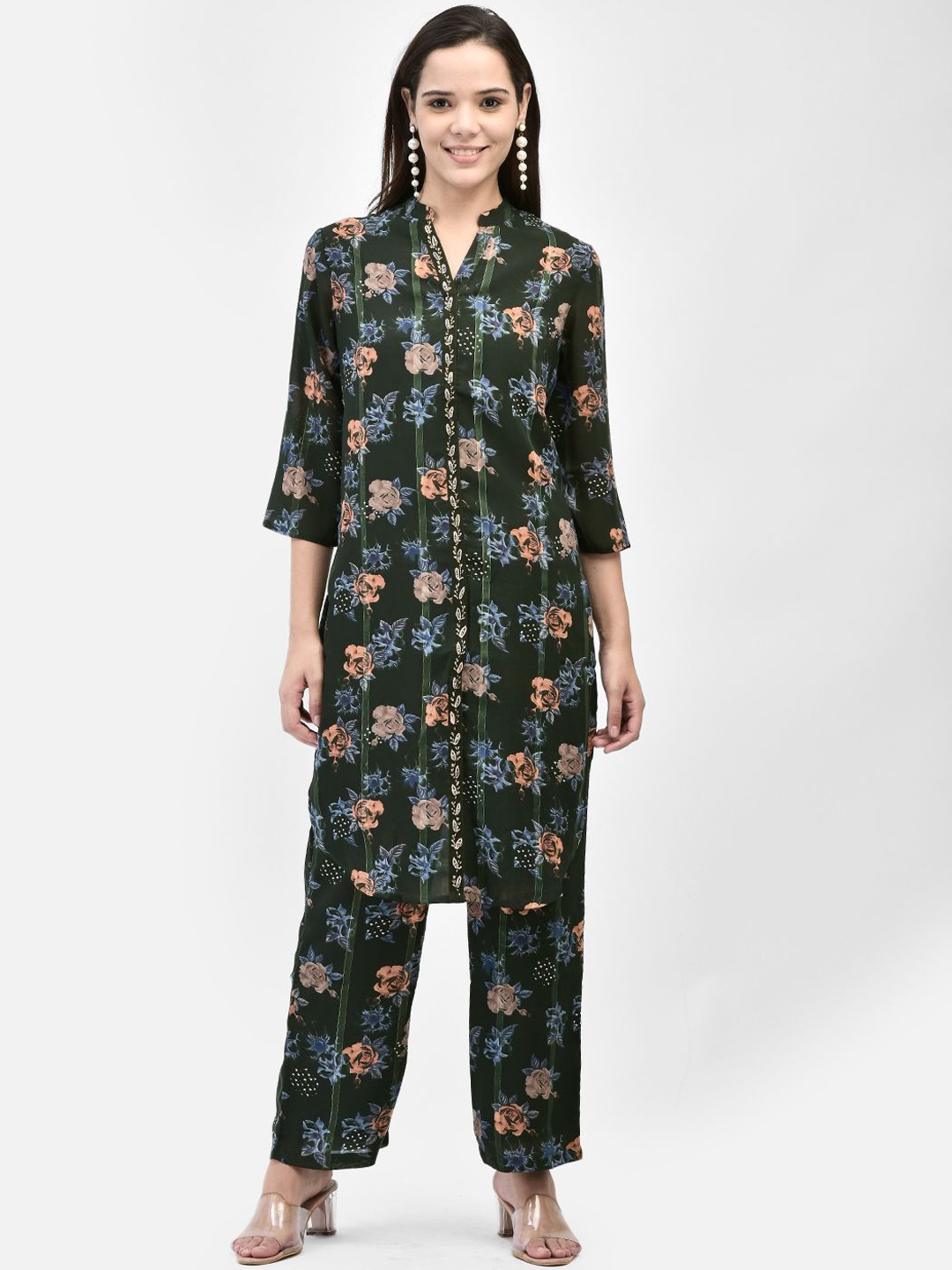 

FFU Floral Printed Tunic With Trousers, Green