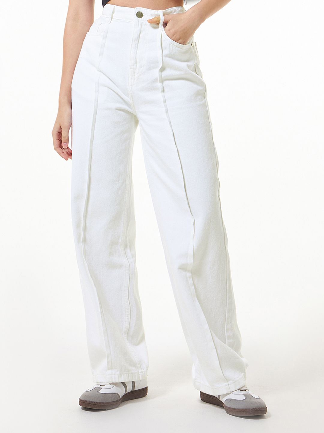 

Bewakoof Women Cotton Straight Fit High-Rise Jeans, White