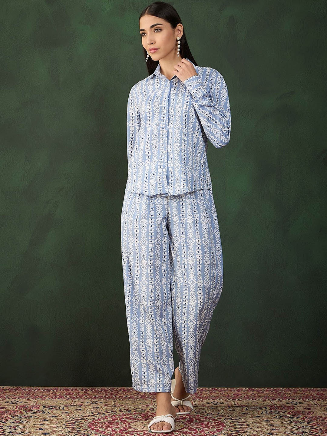 

all about you Digital Printed Shirt With Trouser Co-Ords, Blue