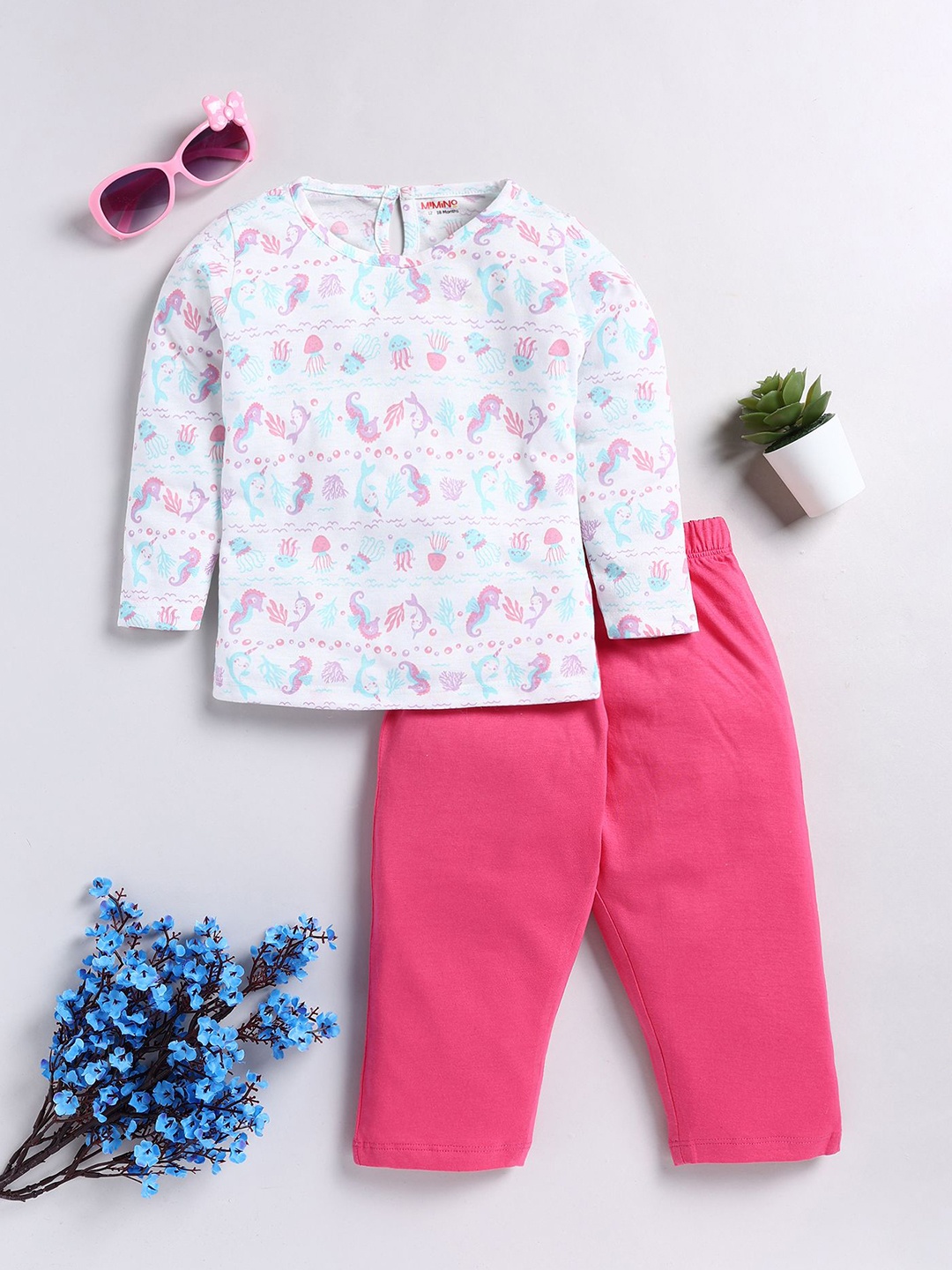 

MIMINO Girls Printed Trousers, Pink