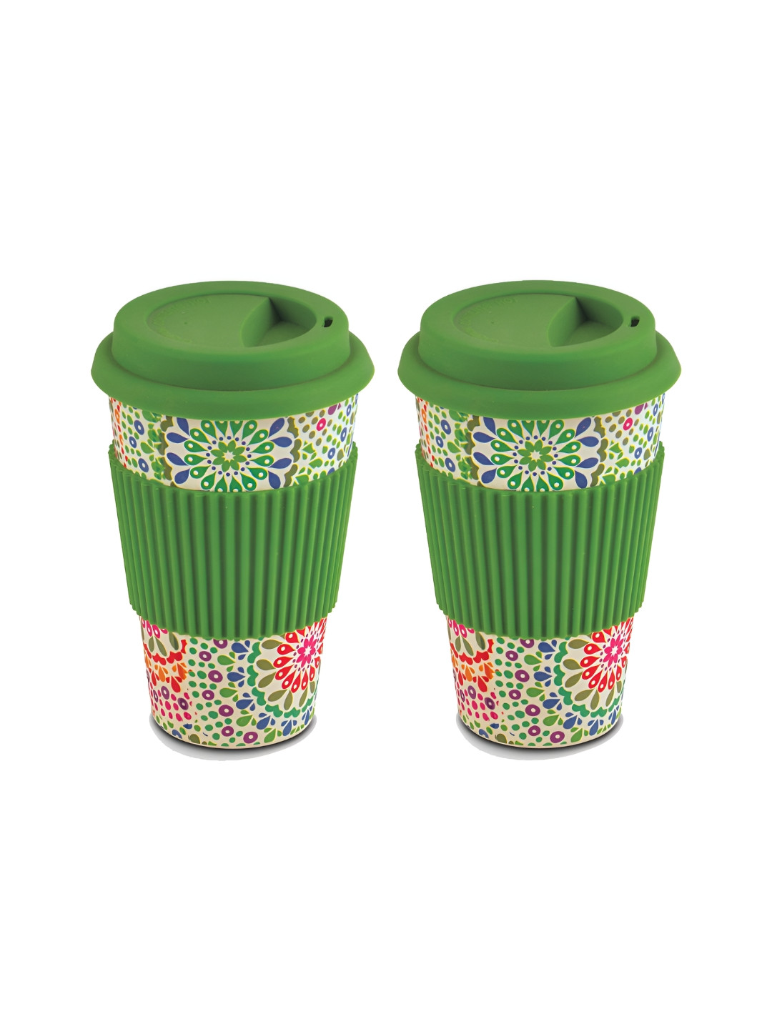 

Freelance Green & Beige 2 Pieces Floral Bamboo Travel Cups And Mugs