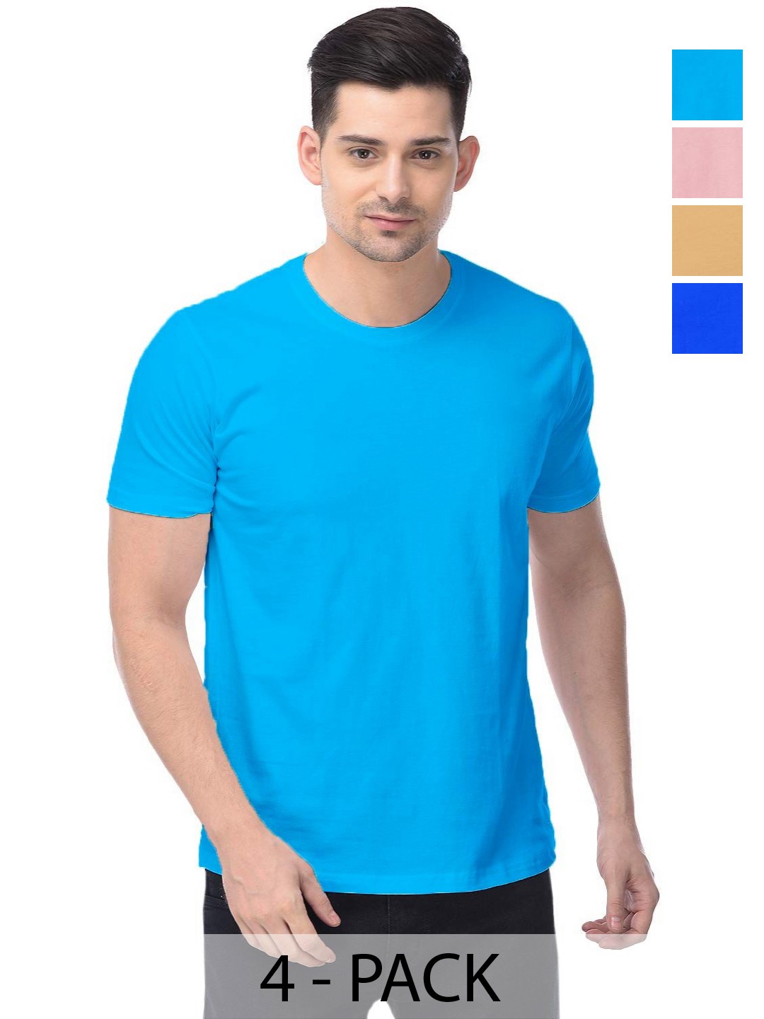 

COLOR CAPITAL Unisex Pack Of 4 Solid Round Neck Cotton T-shirts, Na