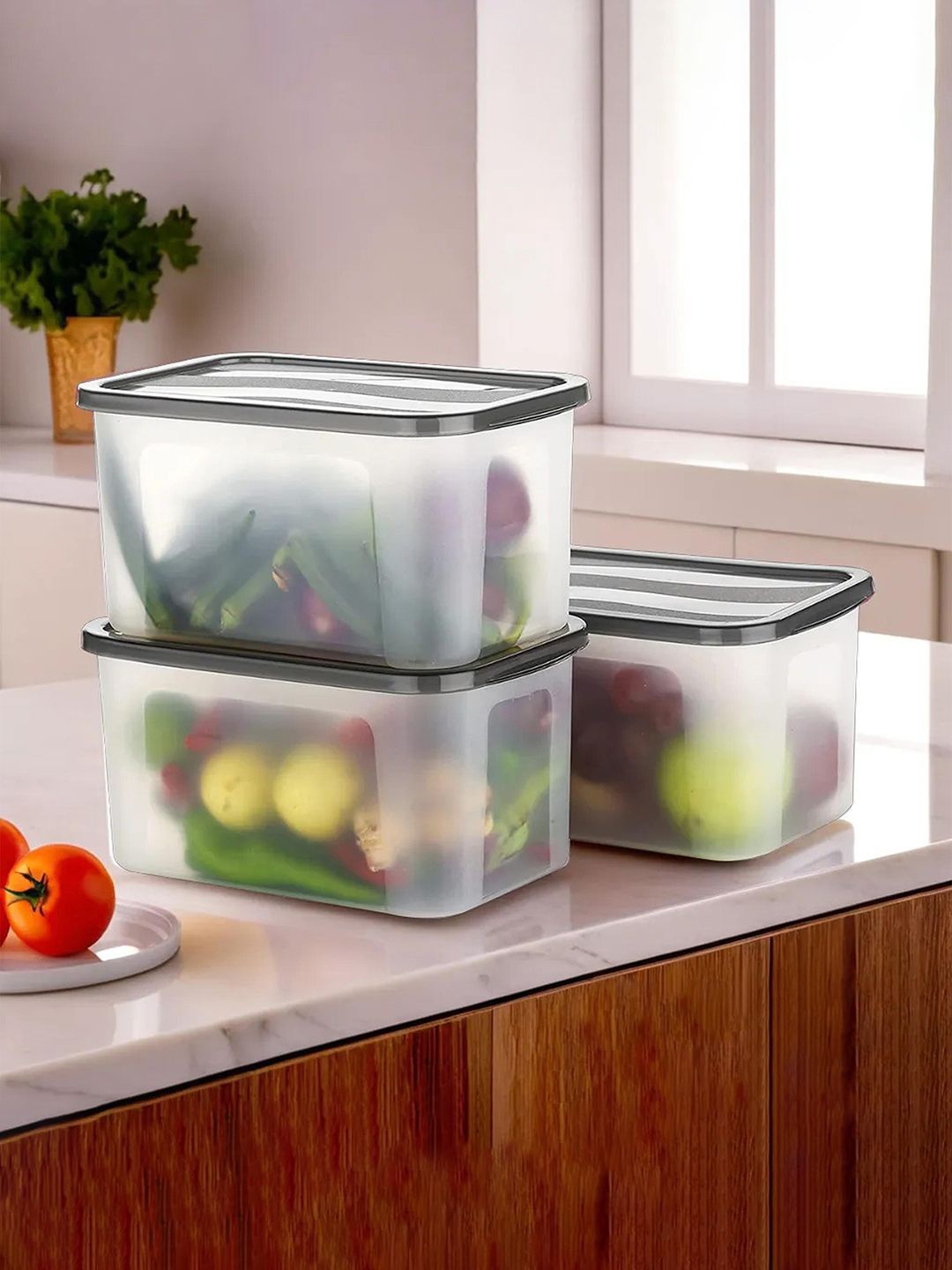 

Kuber Industries Black & Transparent 9 Pieces Refrigerator Storage Containers