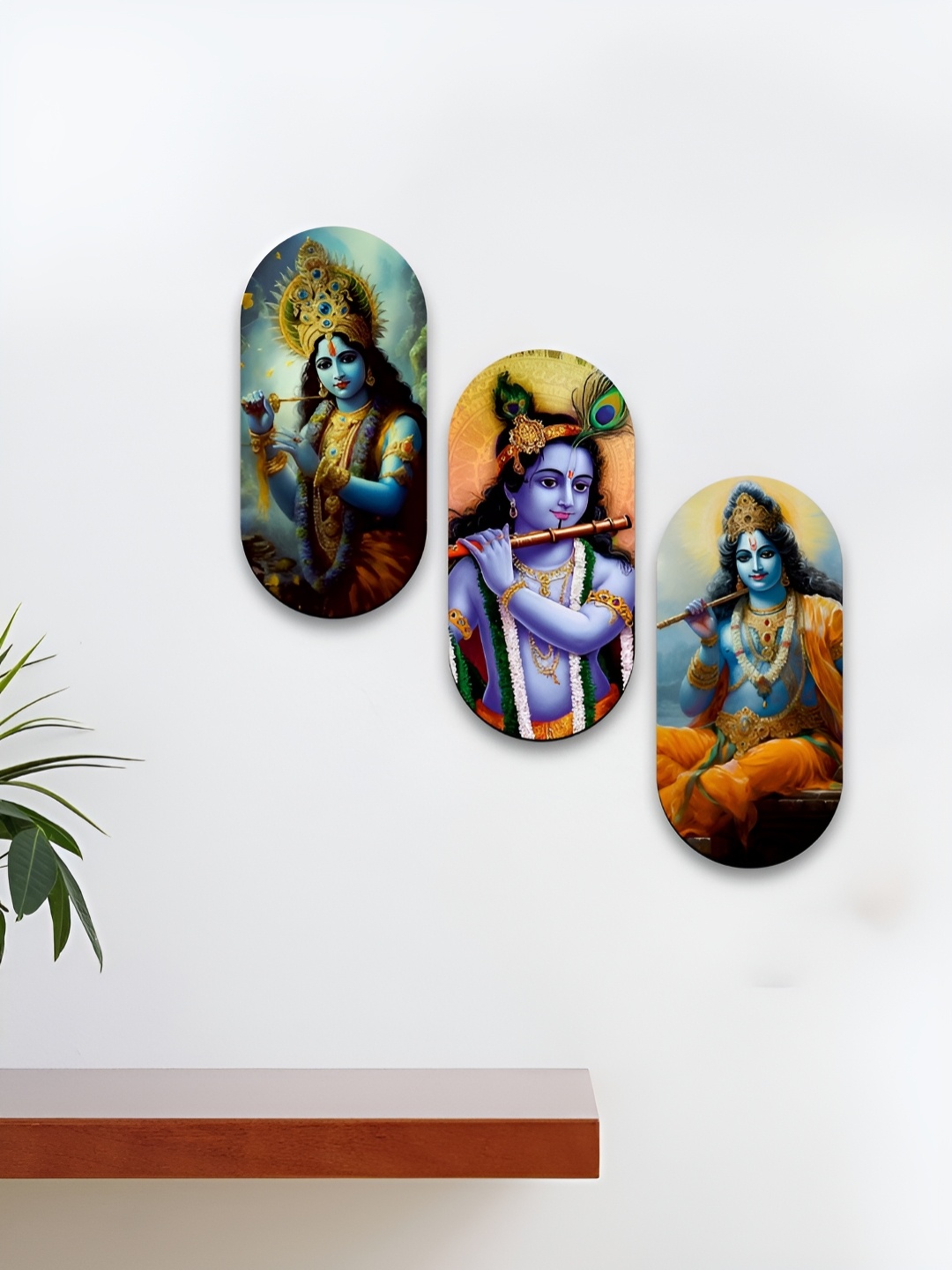 

CLAWCRAFTS Blue and Purple 3 Pieces Krishna Wooden Wall Hangings