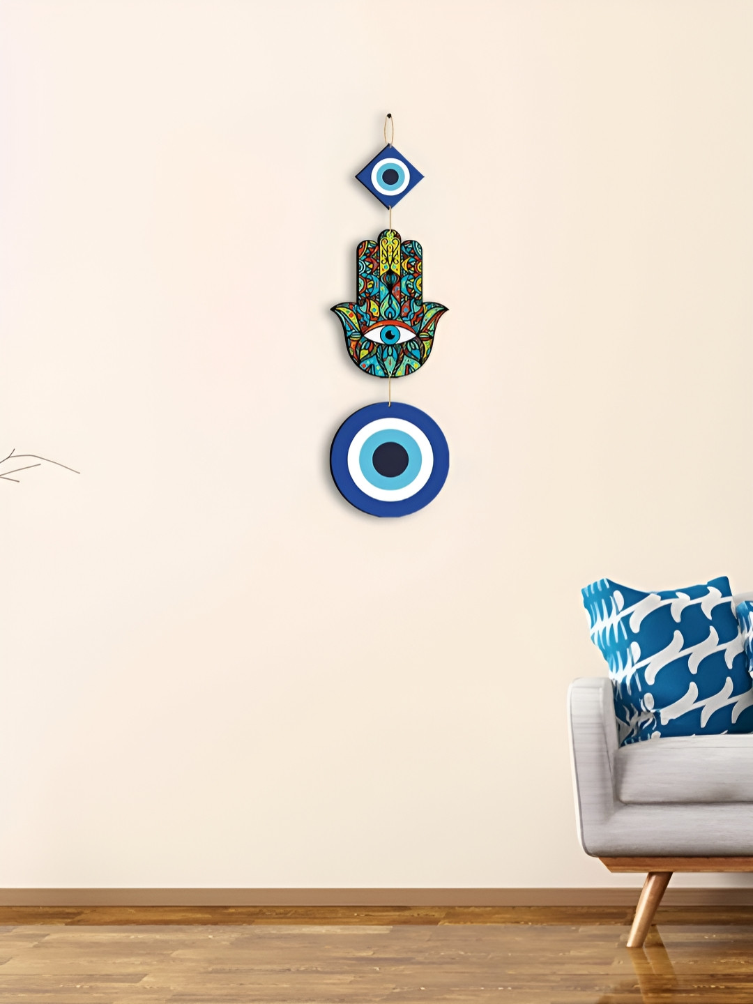 

CLAWCRAFTS Blue and White Evil Eye Wooden Wall Hanging