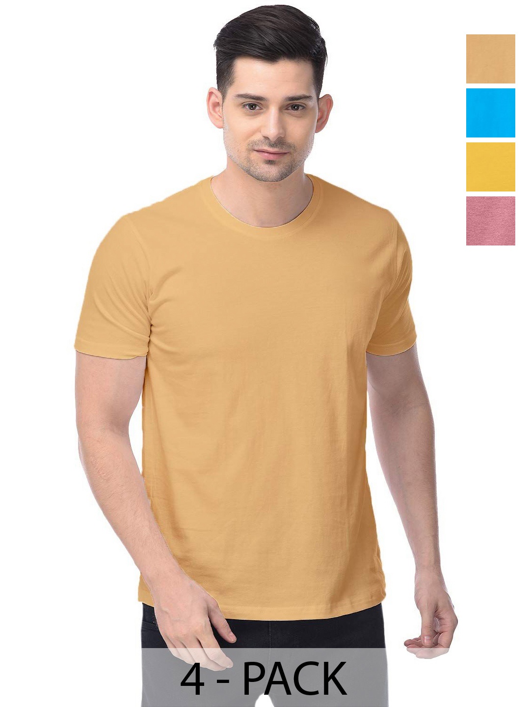 

COLOR CAPITAL Unisex Pack Of 4 Solid Round Neck Cotton T-shirts, Na