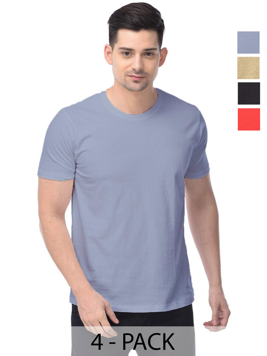 

COLOR CAPITAL Unisex Pack Of 4 Solid Round Neck Cotton T-shirts, Na