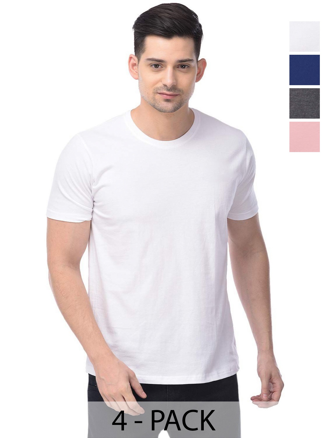 

COLOR CAPITAL Unisex Pack Of 4 Solid Round Neck Cotton T-shirts, White