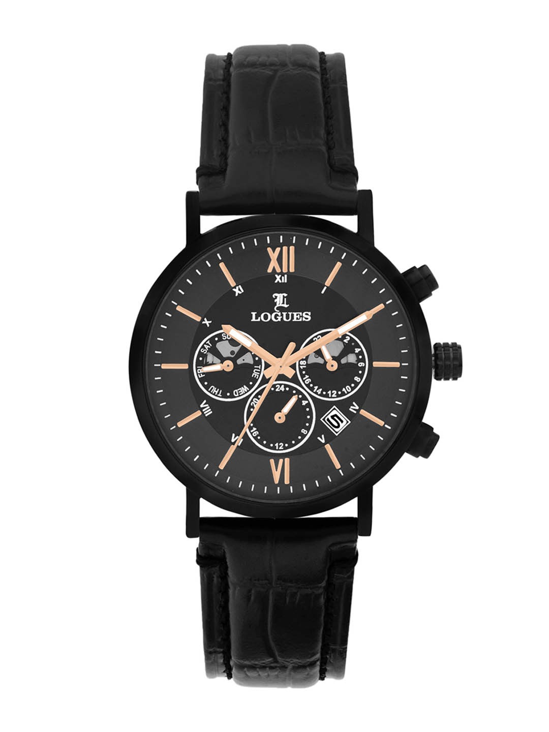 

L LOGUES Men Brass Dial & Leather Straps Analogue Watch G 1971 NL-03, Black