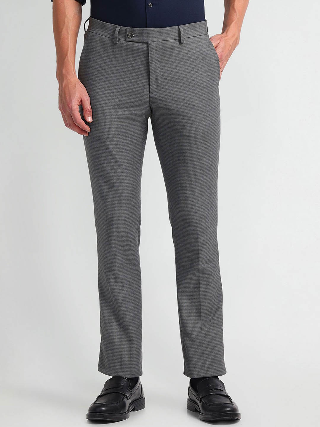 

Arrow Men Checked Classic Trousers, Grey