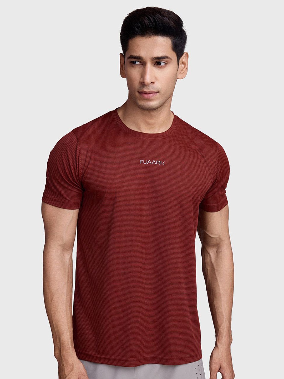 

FUAARK Men Moisture Wicking Solid Round Neck T-shirt, Rust