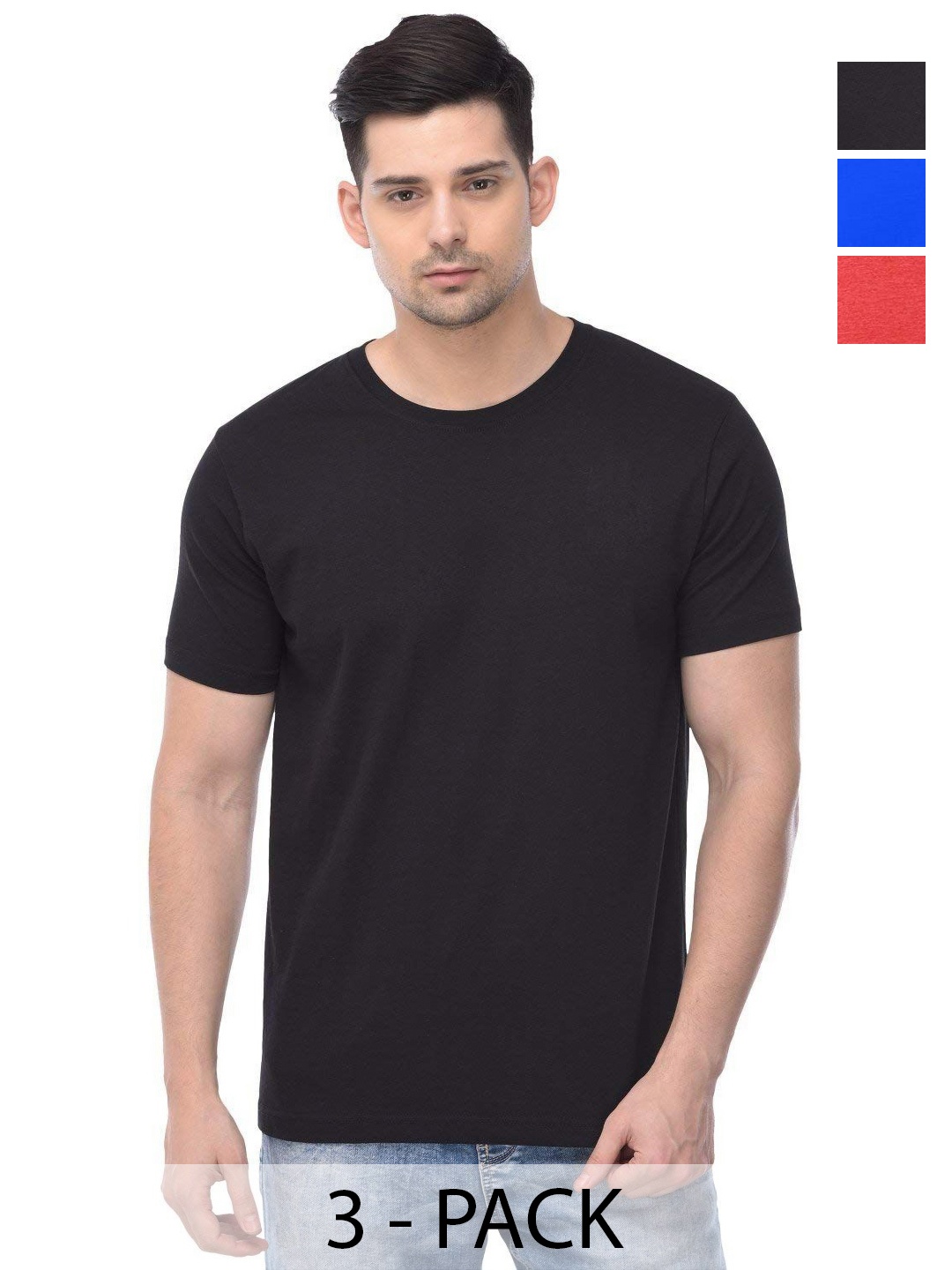 

COLOR CAPITAL Unisex Pack Of 3 Solid Round Neck Cotton T-shirts, Na