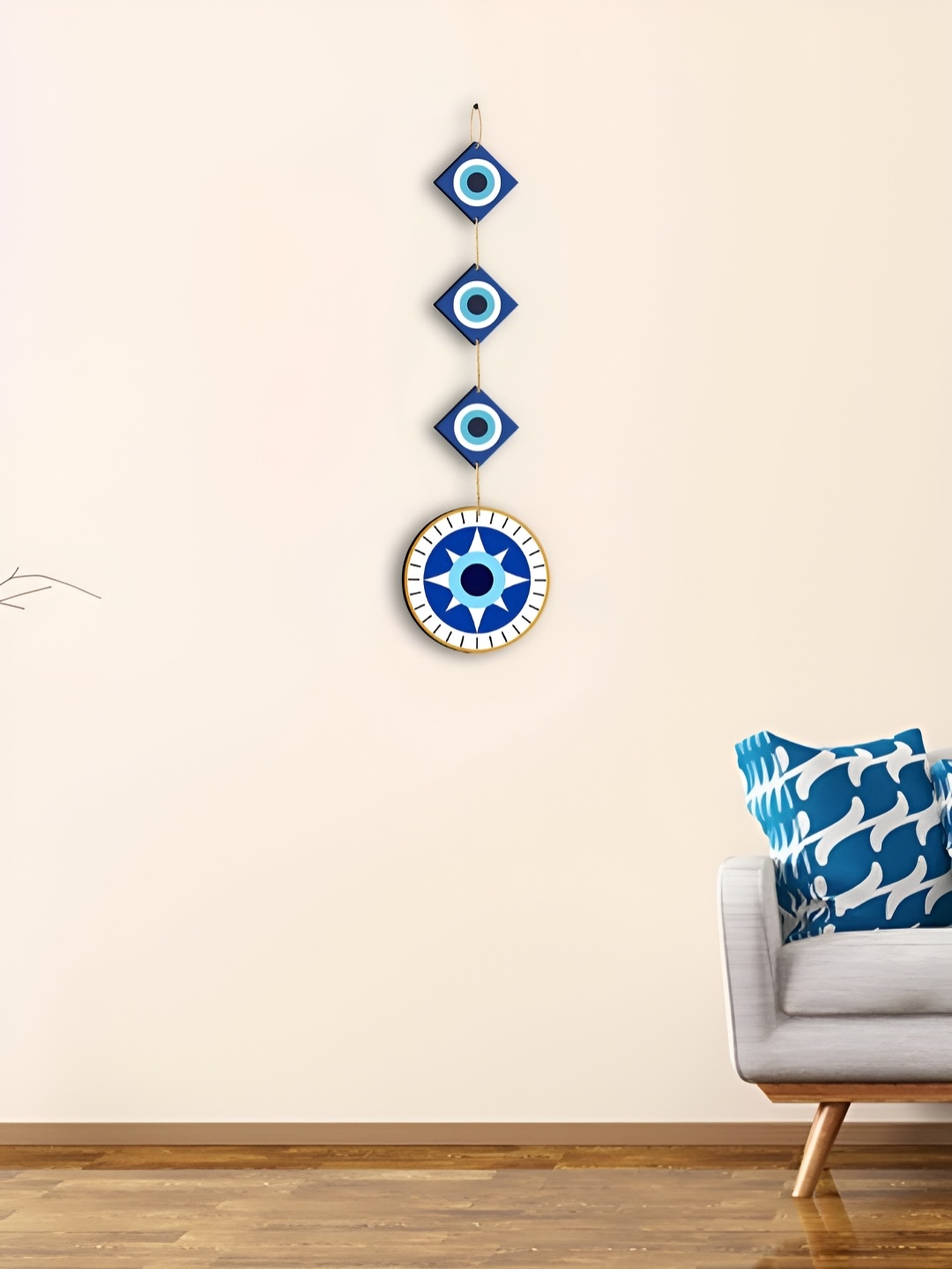 

CLAWCRAFTS Blue and White Evil Eye Detail Wooden Wall Hanging