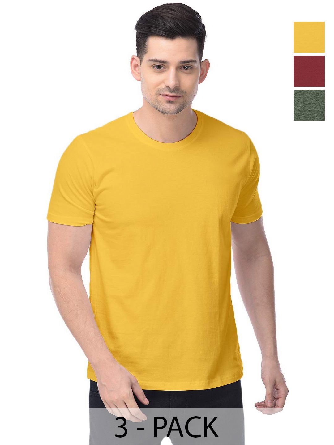 

COLOR CAPITAL Unisex Pack Of 3 Cotton T-Shirts, Yellow