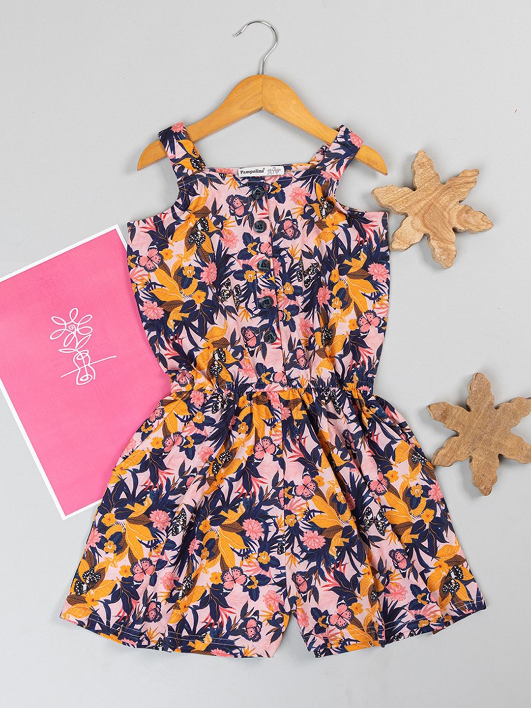 

PAMPOLINA Girls Printed Basic Jumpsuit, Peach