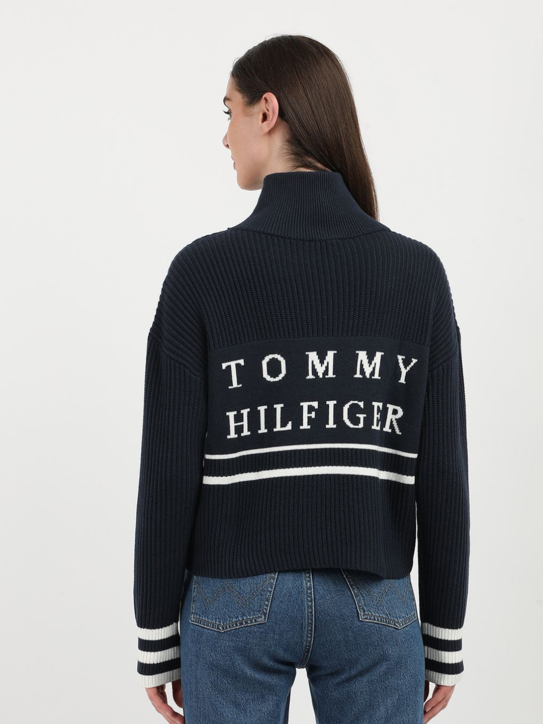 

Tommy Hilfiger Women Typography Printed Pullover, Navy blue